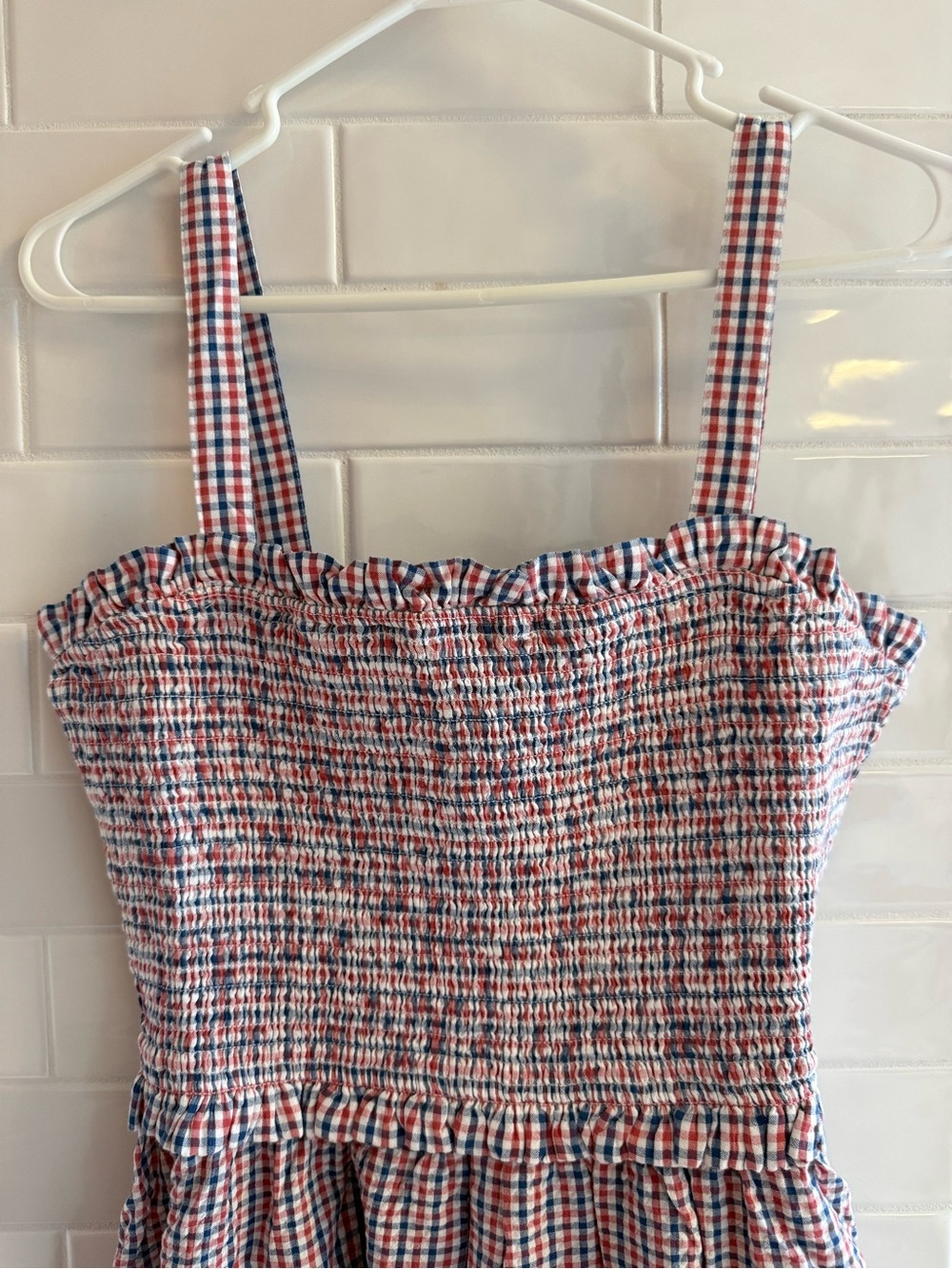Vineyard Vines Red, White & Blue Smocked Gingham Maxi Dress Size Medium